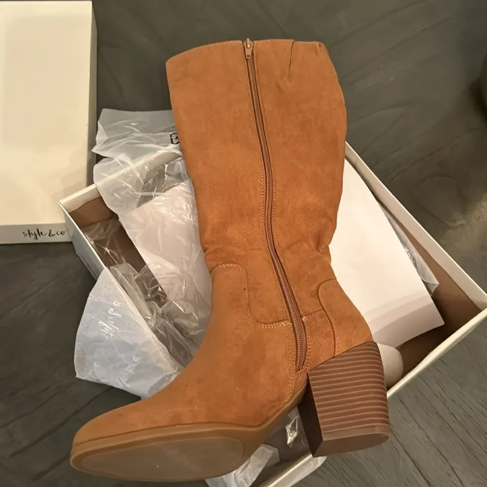 STYLE & CO Warrda Block-Heel Dress Boots Bark MC Suede